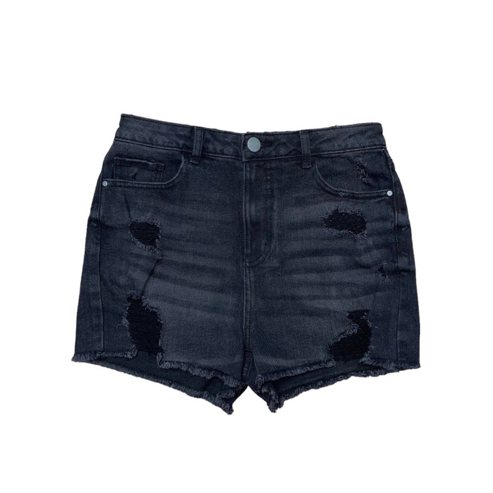 No Boundaries Black Denim Cut-Off Shorts‎ Women’s 9 High Rise Distressed NWT